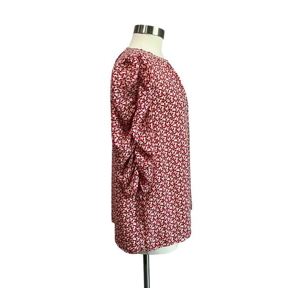 Max Studio Red and Black Floral 3/4 Ruched Sleeve Blouse Size XL - Picture 2 of 9